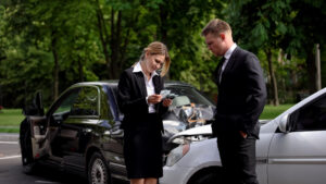 woman counting dollars car accident