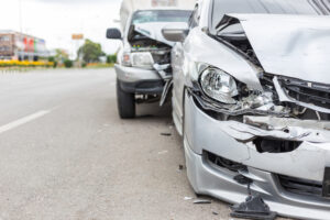 modern car accident involving two cars on the road